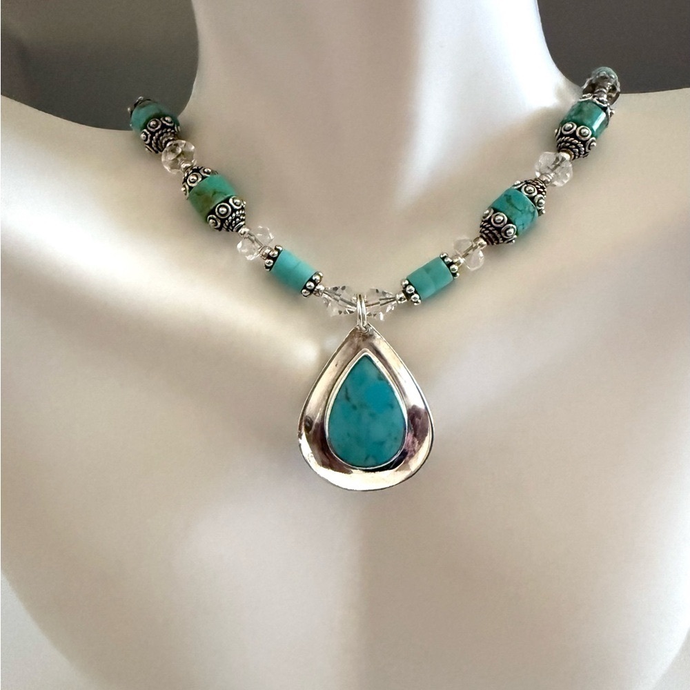 Southwestern Turquoise Sterling Silver Boma Pendant Heshi Necklace VTG🔥 - Picture 3 of 5